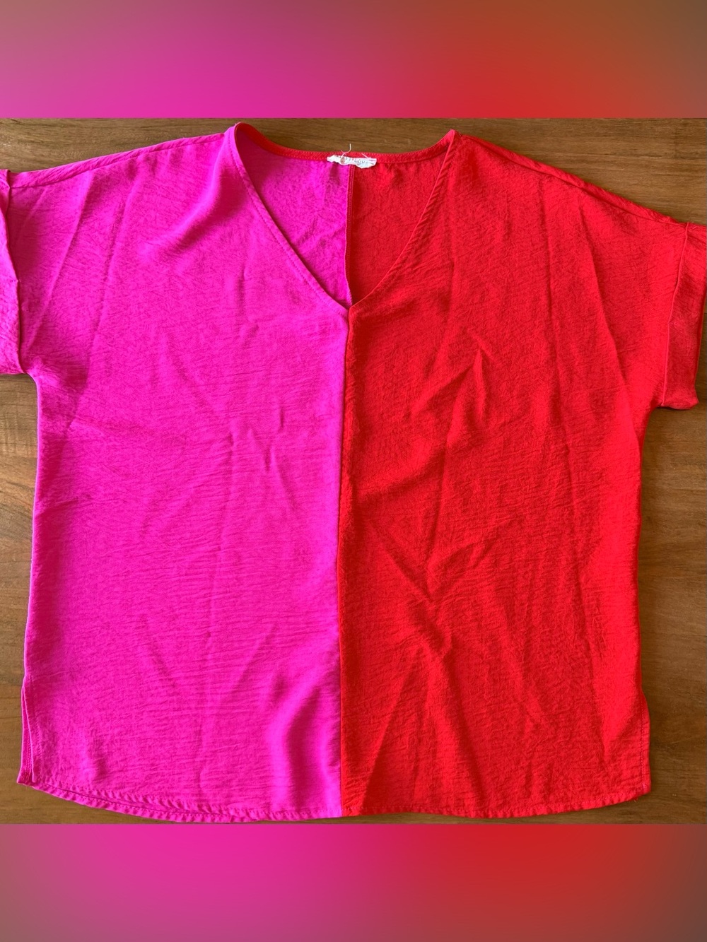 First Love Two Tone Split Color V-Neck Tank in Hot Pink and Red